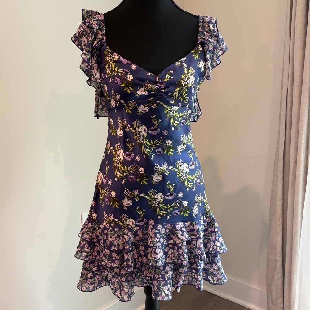 Forever 21 Navy Floral Ruffle Tiered Mini Dress Small Sweetheart Neckline S NWT